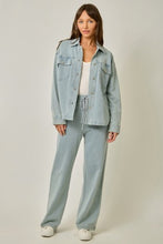 Washed Knit Denim Shacket - Denim Blue or Light Denim Blue
