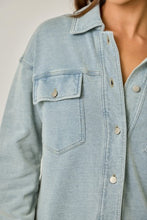 Washed Knit Denim Shacket - Denim Blue or Light Denim Blue