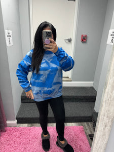 Hand Bleached Blue Fleece Pullover