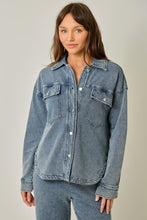 Washed Knit Denim Shacket - Denim Blue or Light Denim Blue
