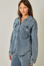Washed Knit Denim Shacket - Denim Blue or Light Denim Blue
