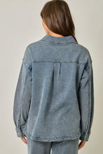 Washed Knit Denim Shacket - Denim Blue or Light Denim Blue