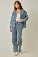 Washed Knit Denim Shacket - Denim Blue or Light Denim Blue