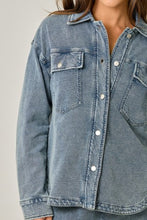 Washed Knit Denim Shacket - Denim Blue or Light Denim Blue