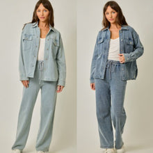 Washed Knit Denim Shacket - Denim Blue or Light Denim Blue