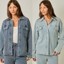 Washed Knit Denim Shacket - Denim Blue or Light Denim Blue