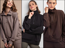 Modal Scuba Quarter Zip Funnel Neck Pullover - Espresso, Black or Mocha