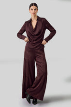 Cowl Neck Collared Long Sleeve Blouse - Cherry Laquer