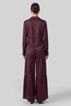 Tiered Wide Leg Satin Pants - Cherry Laquer