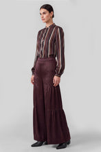 Tiered Wide Leg Satin Pants - Cherry Laquer