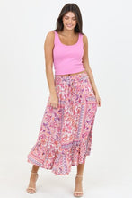 Floral Printed Angled Hem Maxi Skirt - Berry