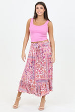 Floral Printed Angled Hem Maxi Skirt - Berry