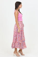 Floral Printed Angled Hem Maxi Skirt - Berry