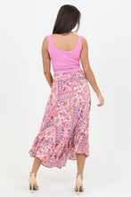 Floral Printed Angled Hem Maxi Skirt - Berry