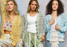 POL soft, open-knit sweater cardigan - Dandelion, Lime or Powder Blue