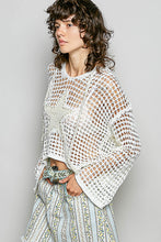 POL long sleeve regular fit hoodie thin sweater top in acrylic with star patch, pearl stud point, see through square weave, hood loop point, rib band detail, solid color - Ivory, Olive or Paradise Mint