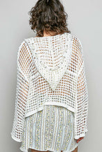 POL long sleeve regular fit hoodie thin sweater top in acrylic with star patch, pearl stud point, see through square weave, hood loop point, rib band detail, solid color - Ivory, Olive or Paradise Mint