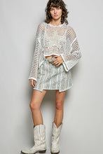 POL long sleeve regular fit hoodie thin sweater top in acrylic with star patch, pearl stud point, see through square weave, hood loop point, rib band detail, solid color - Ivory, Olive or Paradise Mint