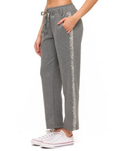 Ariella Straight Leg Pant W/ Pleather Detail In Scuba - Grey W/ Snake Trim