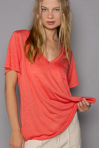 POL V-neck short sleeve chest pocket slub knit tee - Assorted Colors