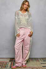 POL long sleeve regular fit hoodie thin sweater top in acrylic with star patch, pearl stud point, see through square weave, hood loop point, rib band detail, solid color - Ivory, Olive or Paradise Mint