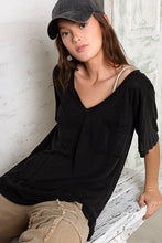 POL V-neck short sleeve chest pocket slub knit tee - Assorted Colors