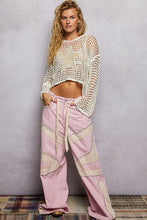 POL long sleeve regular fit hoodie thin sweater top in acrylic with star patch, pearl stud point, see through square weave, hood loop point, rib band detail, solid color - Ivory, Olive or Paradise Mint