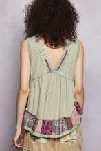 POL V-neck, sleeveless, A-line fit top in rib with trim detail pointed floral pattern - Powder Olive