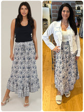 Angled Hem Elastic Waistband Maxi Skirt - White-Blue