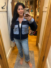 Denim Contrast Sweater Jacket - Navy