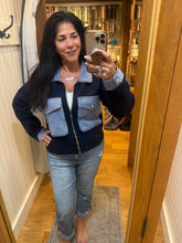 Denim Contrast Sweater Jacket - Navy