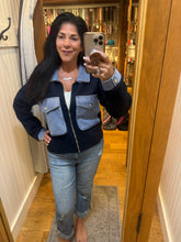 Denim Contrast Sweater Jacket - Navy