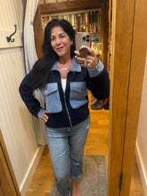 Denim Contrast Sweater Jacket - Navy