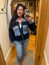 Denim Contrast Sweater Jacket - Navy