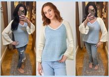 Raglan Sleeve Crochet Sweater - Milky Blue