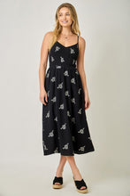 Floral Embroidered Smocked Dress - Black
