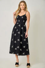 Floral Embroidered Smocked Dress - Black