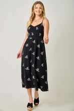 Floral Embroidered Smocked Dress - Black