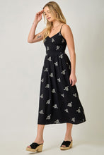 Floral Embroidered Smocked Dress - Black