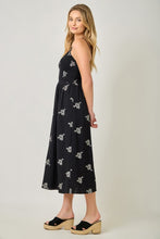 Floral Embroidered Smocked Dress - Black