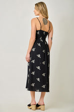 Floral Embroidered Smocked Dress - Black