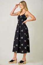Floral Embroidered Smocked Dress - Black
