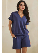 Relaxed Thin Modal Scuba Collared Top and Shorts Set - Navy