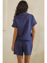 Relaxed Thin Modal Scuba Collared Top and Shorts Set - Navy