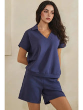 Relaxed Thin Modal Scuba Collared Top and Shorts Set - Navy