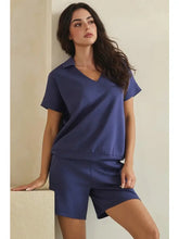 Relaxed Thin Modal Scuba Collared Top and Shorts Set - Navy