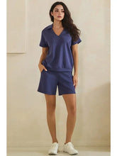 Relaxed Thin Modal Scuba Collared Top and Shorts Set - Navy