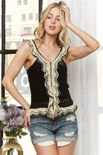 Sleeveless Ruffle Romantic Knit Top - Black