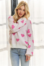 Lovely Heart Sweater Top - Off White/Pink