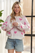 Lovely Heart Sweater Top - Off White/Pink